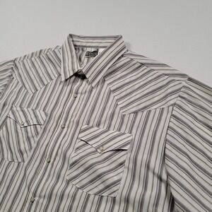 Express Rider's Men Western Snap Shirt XL Striped Short Sleeve Beige Brown